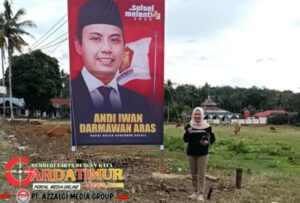 Andi Purnama Sari Ketua Fraksi Gerindra DPRD Bone Sebar Baliho AIA Calon Gubernur Sulsel.