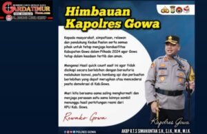 Pasca Pemungutan Suara Pilkada 2024, Kapolres Gowa Imbau Masyarakat Tetap Jaga Kondusifitas.
